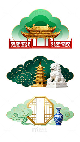 中国风建筑艺术插画设计素材