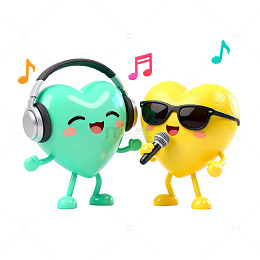 3D爱心卡通音乐演唱表情符号