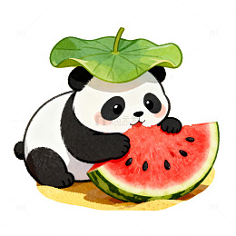 卡通熊猫吃西瓜
