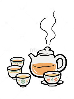 简笔画风格茶具插图