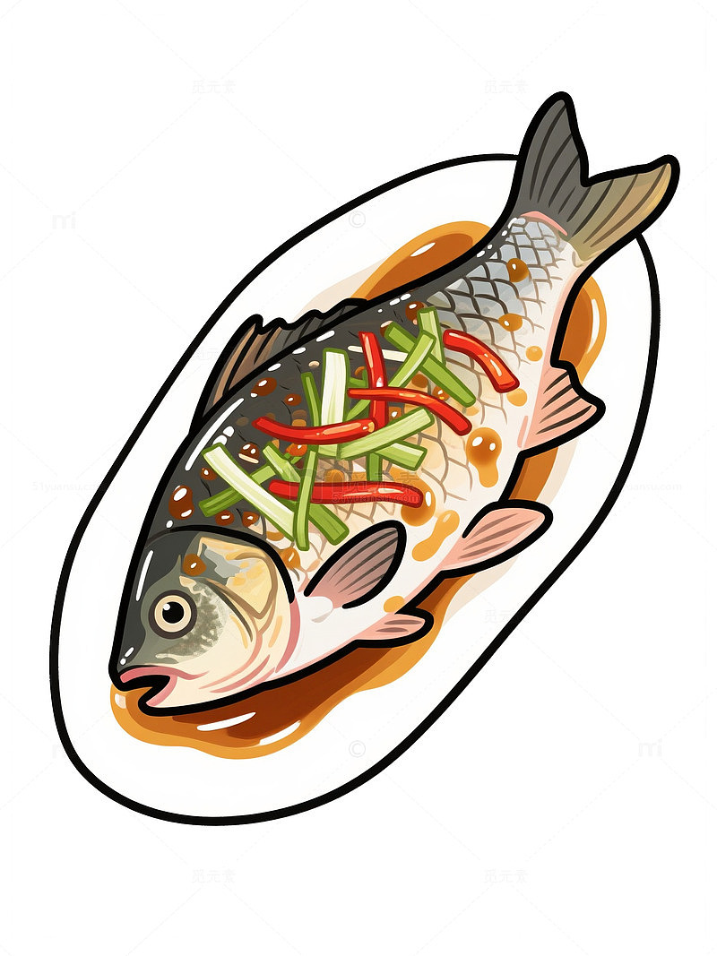 插画风格红烧鱼美食插画
