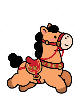 卡通木马玩具插画