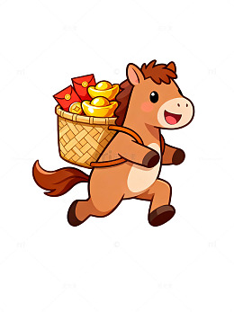 卡通马金币财富插画