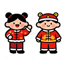 卡通春节儿童喜庆服饰插画