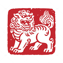 中国风狮子印章剪纸艺术