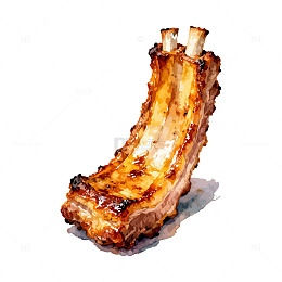 水彩烤肋排美食绘画素材