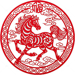 福气小马迎新春马年剪纸图