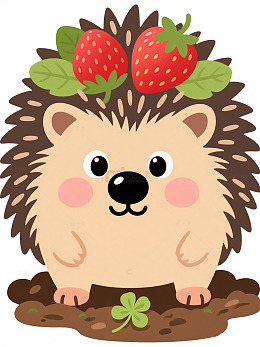 可爱刺猬草莓插画素材