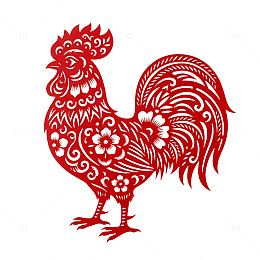中国红剪纸公鸡艺术图案