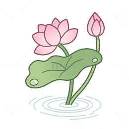 卡通荷花荷叶图案