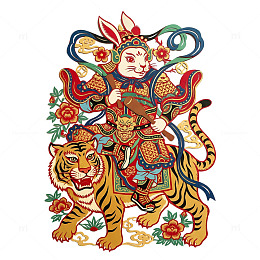 传统中国神话人物与虎图案