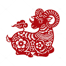 传统中国红羊剪纸艺术