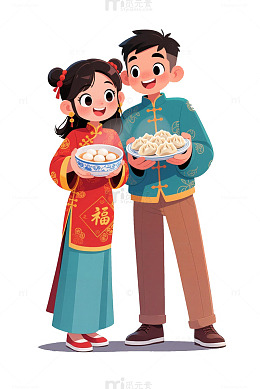 冬至卡通春节饺子庆祝插画