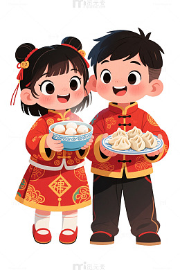 冬至卡通春节喜庆儿童汤圆饺子图