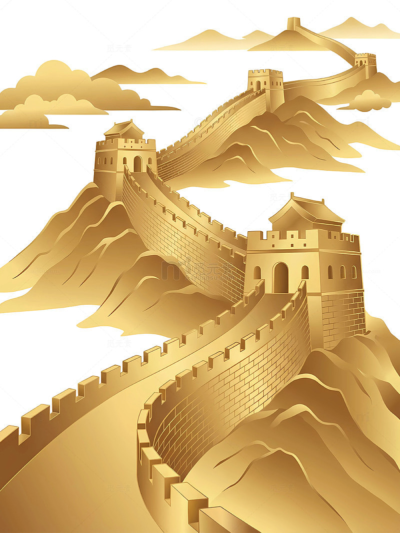 金色长城剪影国庆党建艺术插画