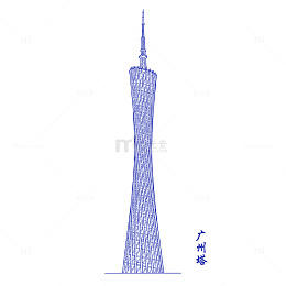 线描广州塔城市地标线稿插画