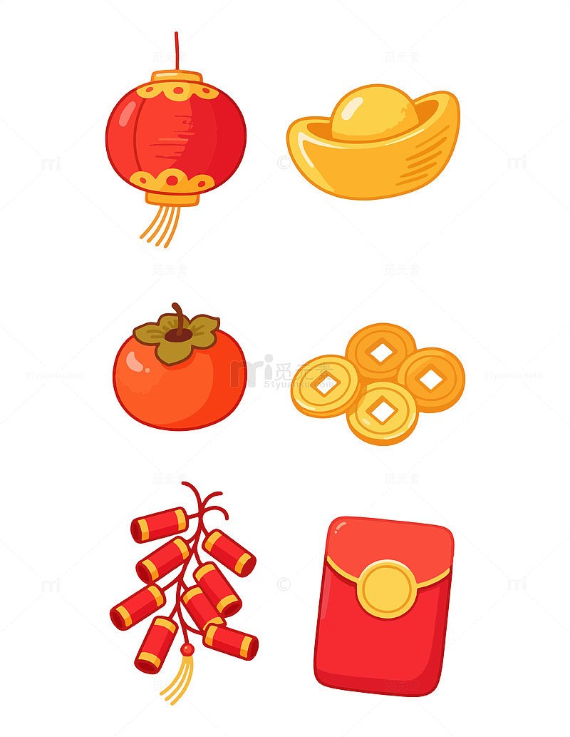 卡通中国风新年元素插画