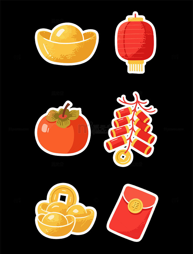 新年喜庆元素卡通贴纸设计素材