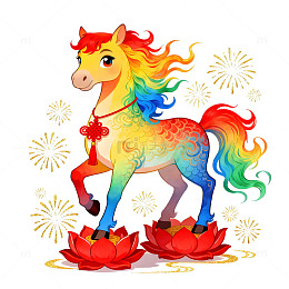 彩虹马喜庆插画素材