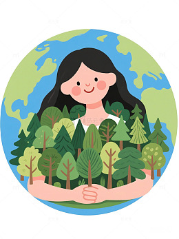 环保主题女性森林插画植树节