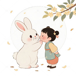 卡通兔女孩桂花插画中秋