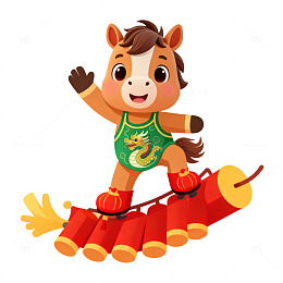卡通马年贺新春喜庆插画元素免扣素材