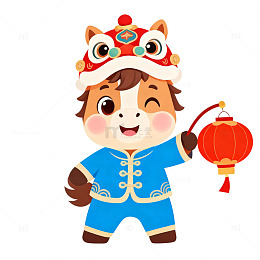 卡通马春节灯笼喜庆免扣插画元素素材