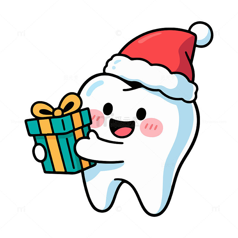 卡通牙齿圣诞节礼物表情包设计元素