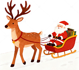 圣诞老人驯鹿雪橇插画