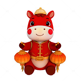 新年小马IP形象坐着手提灯笼