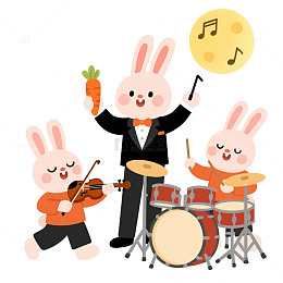 卡通兔乐队演出插画素材