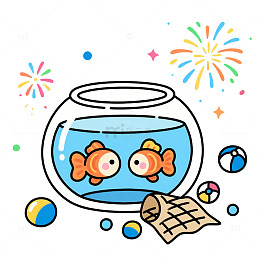 卡通鱼缸金鱼插画