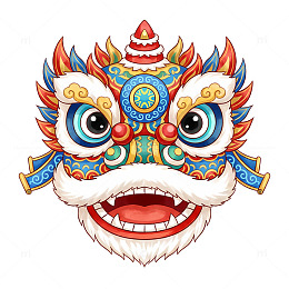 卡通中国醒狮头部插画设计素材
