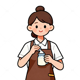 女店员手持奶瓶准备喂奶