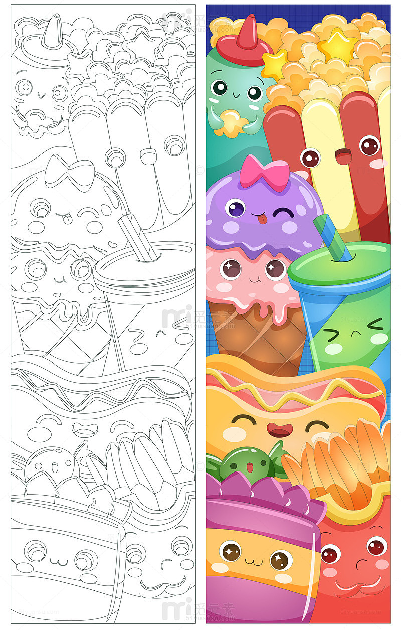 爆米花冰淇淋饮料热狗薯条快餐店条幅插画