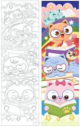 猫咪戴眼镜学习书店餐饮店拟人化条幅插画