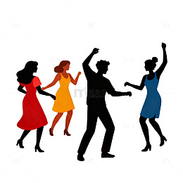 欢快舞蹈的人物剪影