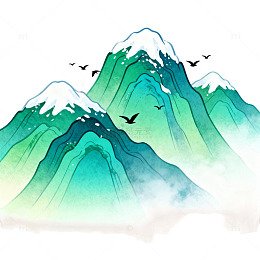 国画梦幻彩色山峰云雾景观