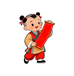 卡通中国风新年贺岁卷轴插画