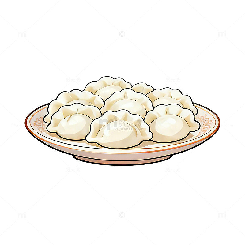 卡通饺子美食插画素材