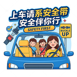 卡通风系安全带宣传海报