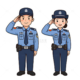 卡通警察敬礼插图