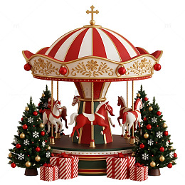 3D卡通圣诞旋转木马节日装饰摆件