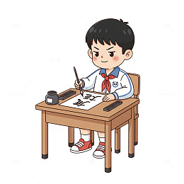 卡通小学生书法练习图