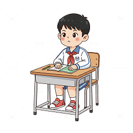 卡通学生写作业插画
