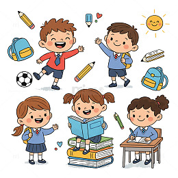 卡通校园生活插画矢量素材