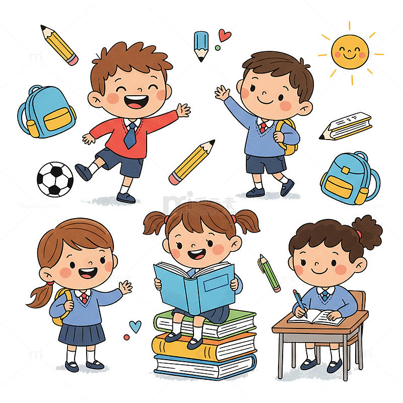 卡通校园生活插画矢量素材