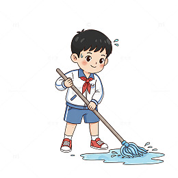 卡通男孩清扫插画素材