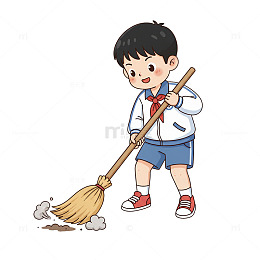 卡通学生扫地图案