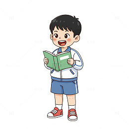 卡通学生阅读图书